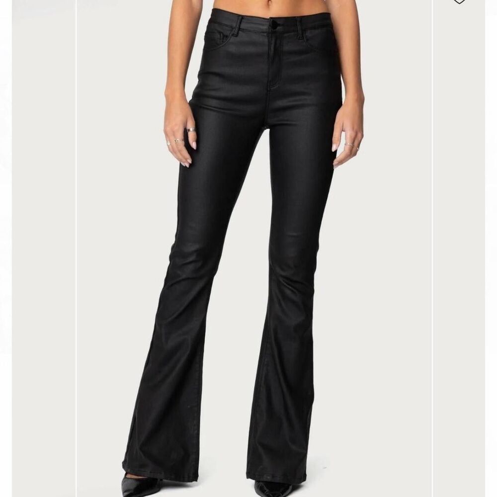 Edikted Faux Leather Bootcut Pants Women Small 24 x 33 Black Flare Casual Bottom